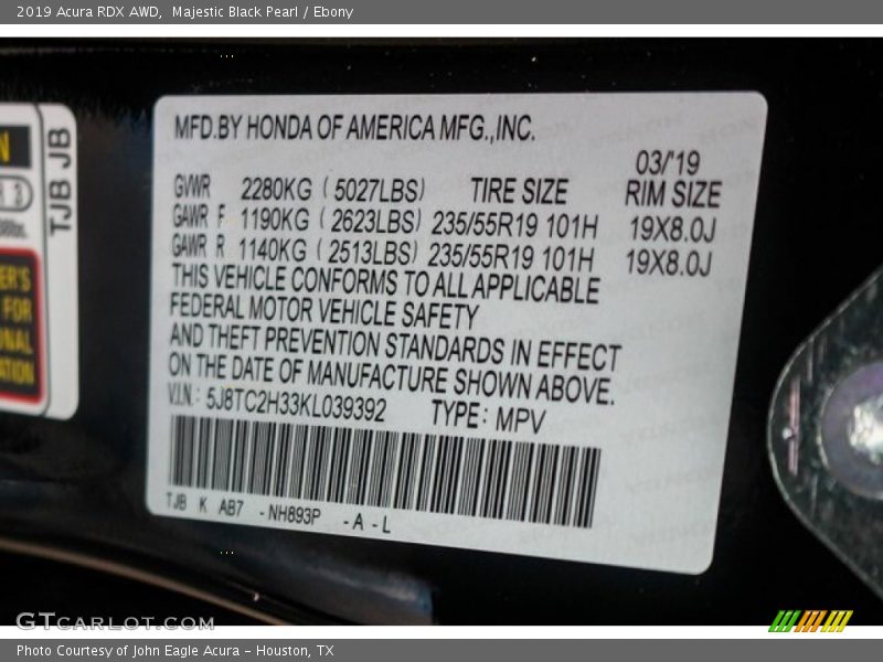 Majestic Black Pearl / Ebony 2019 Acura RDX AWD