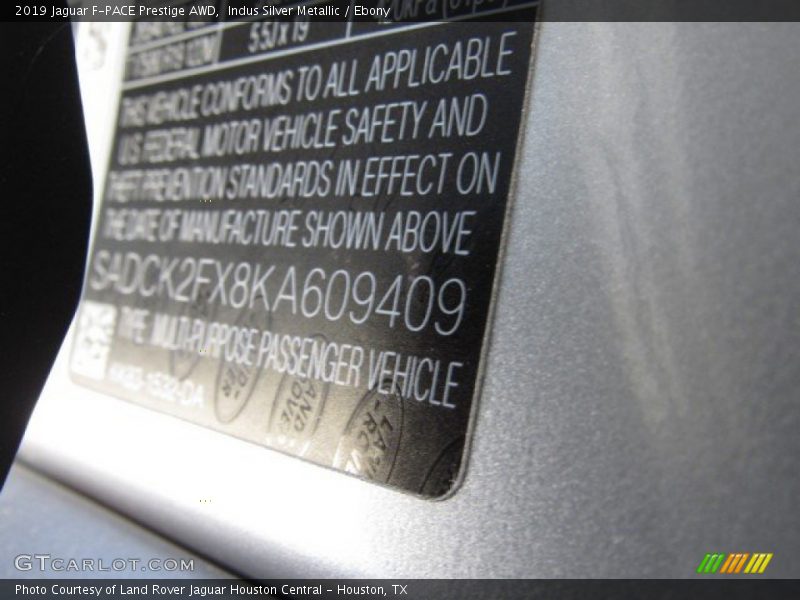 Indus Silver Metallic / Ebony 2019 Jaguar F-PACE Prestige AWD