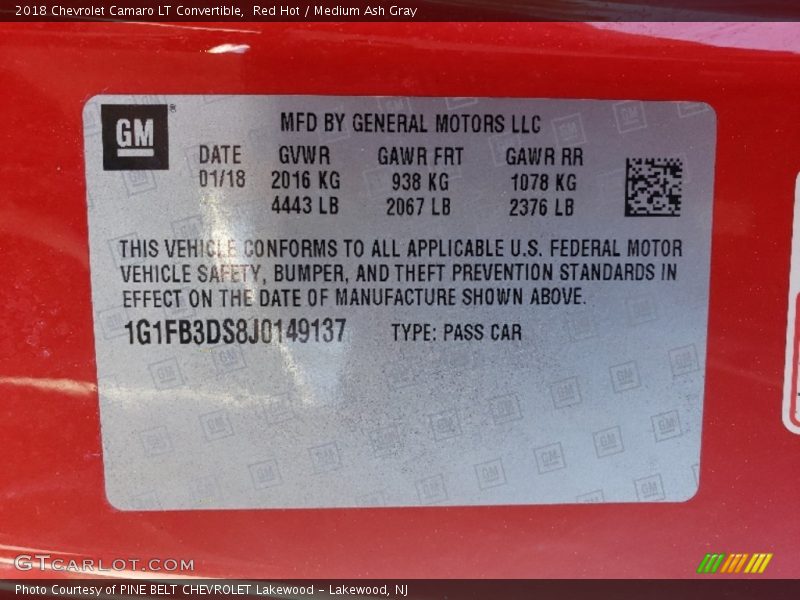 Red Hot / Medium Ash Gray 2018 Chevrolet Camaro LT Convertible