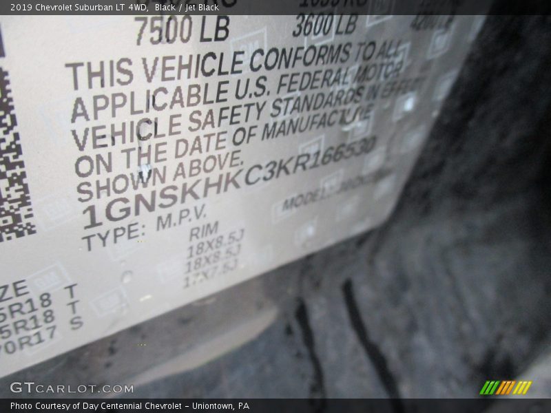 Black / Jet Black 2019 Chevrolet Suburban LT 4WD