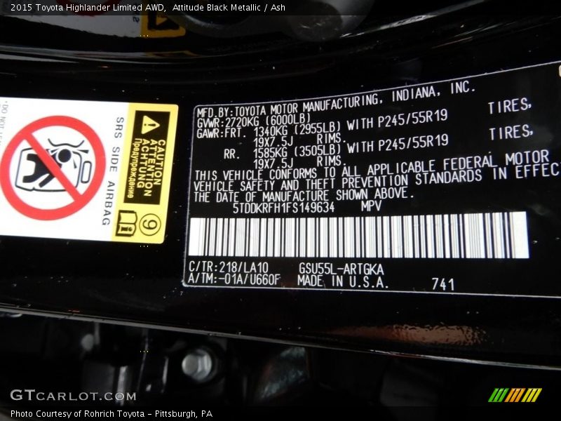 Attitude Black Metallic / Ash 2015 Toyota Highlander Limited AWD