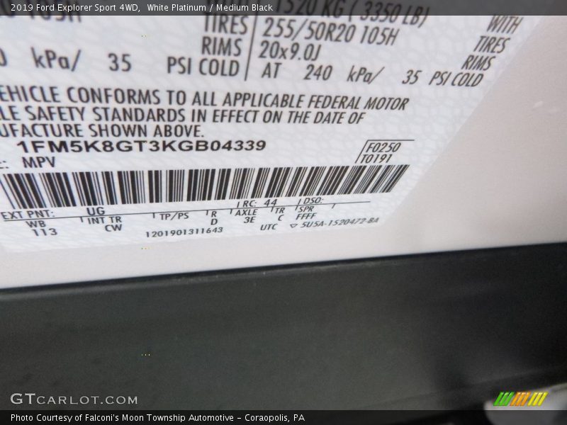 White Platinum / Medium Black 2019 Ford Explorer Sport 4WD