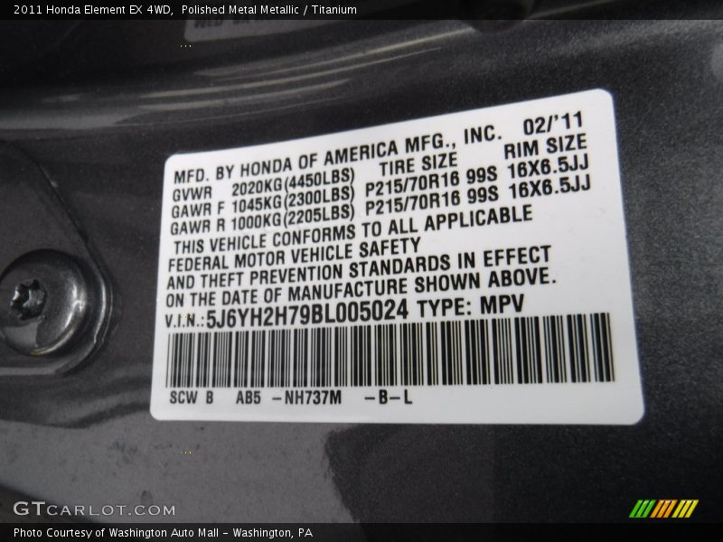 Polished Metal Metallic / Titanium 2011 Honda Element EX 4WD
