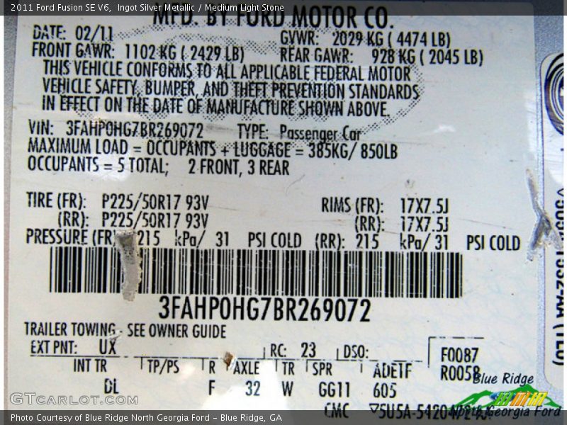 Ingot Silver Metallic / Medium Light Stone 2011 Ford Fusion SE V6