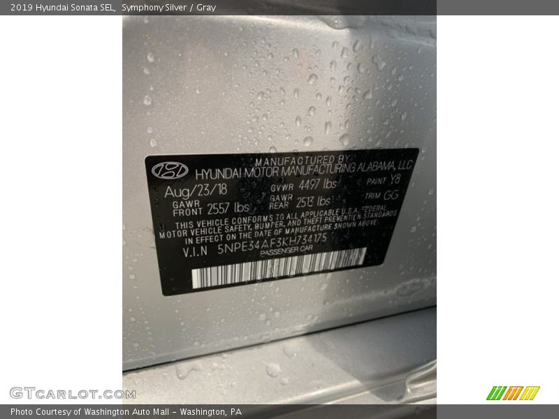 Symphony Silver / Gray 2019 Hyundai Sonata SEL