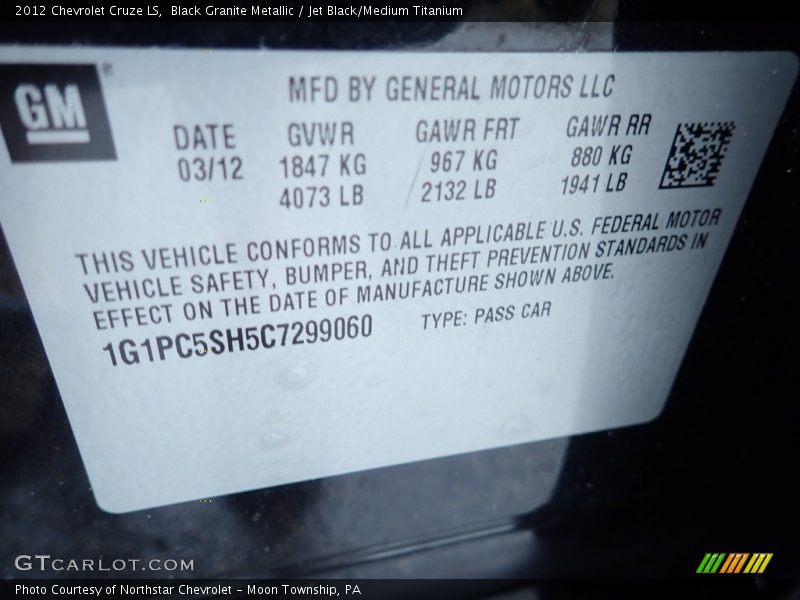 Black Granite Metallic / Jet Black/Medium Titanium 2012 Chevrolet Cruze LS
