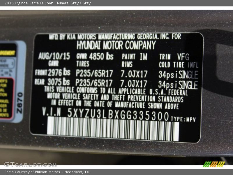 Mineral Gray / Gray 2016 Hyundai Santa Fe Sport