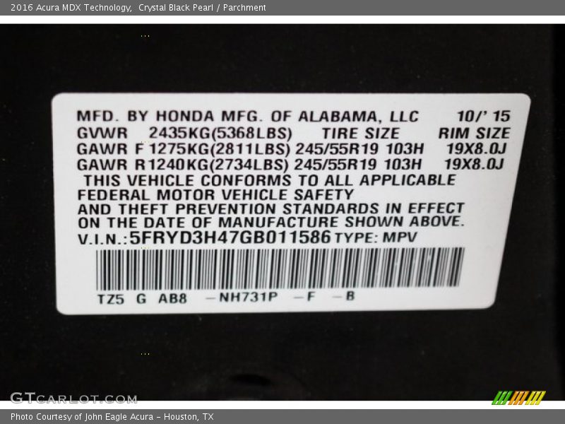 Crystal Black Pearl / Parchment 2016 Acura MDX Technology