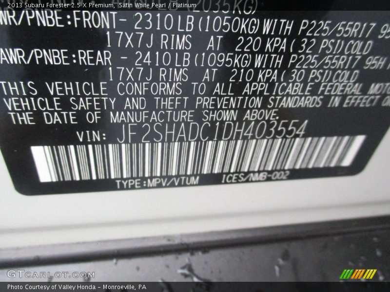 Satin White Pearl / Platinum 2013 Subaru Forester 2.5 X Premium