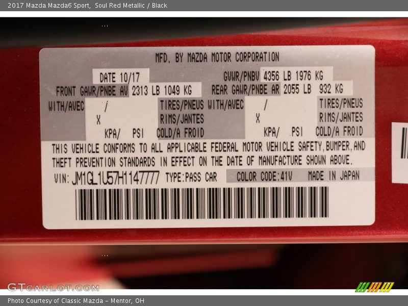 Soul Red Metallic / Black 2017 Mazda Mazda6 Sport