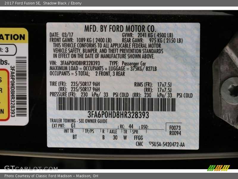 Shadow Black / Ebony 2017 Ford Fusion SE