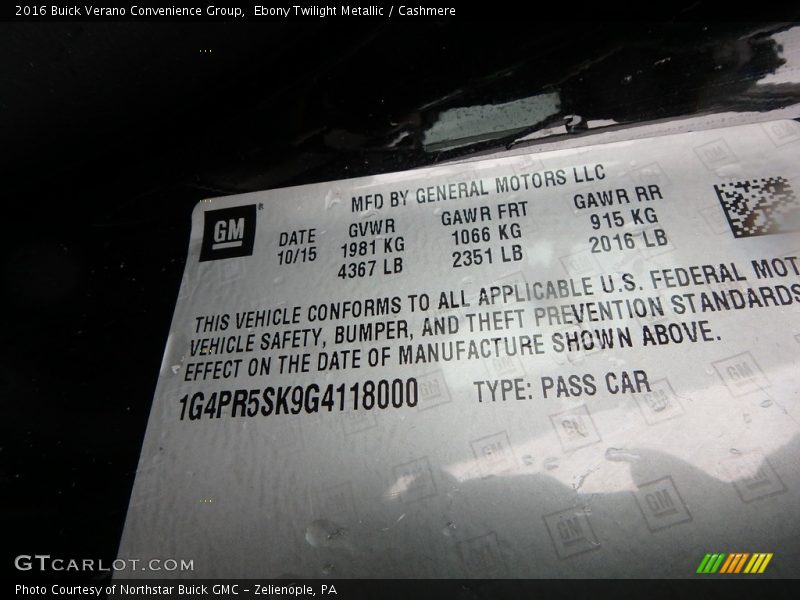 Ebony Twilight Metallic / Cashmere 2016 Buick Verano Convenience Group