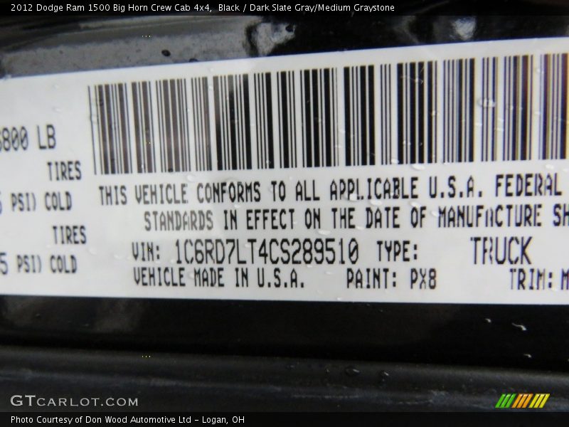 Black / Dark Slate Gray/Medium Graystone 2012 Dodge Ram 1500 Big Horn Crew Cab 4x4