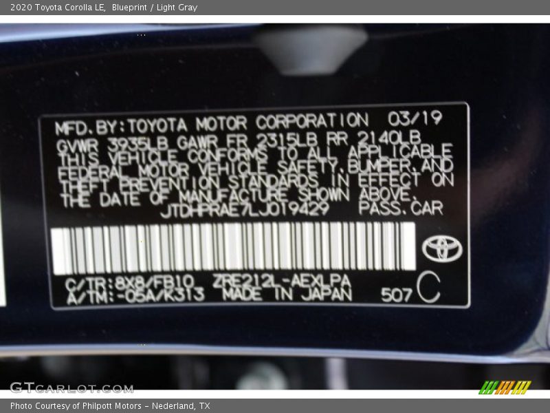 Blueprint / Light Gray 2020 Toyota Corolla LE