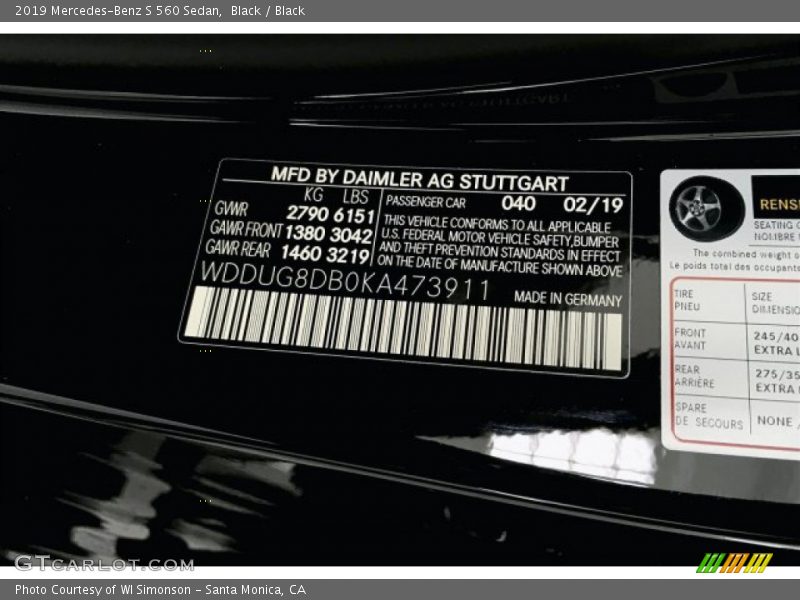 Black / Black 2019 Mercedes-Benz S 560 Sedan