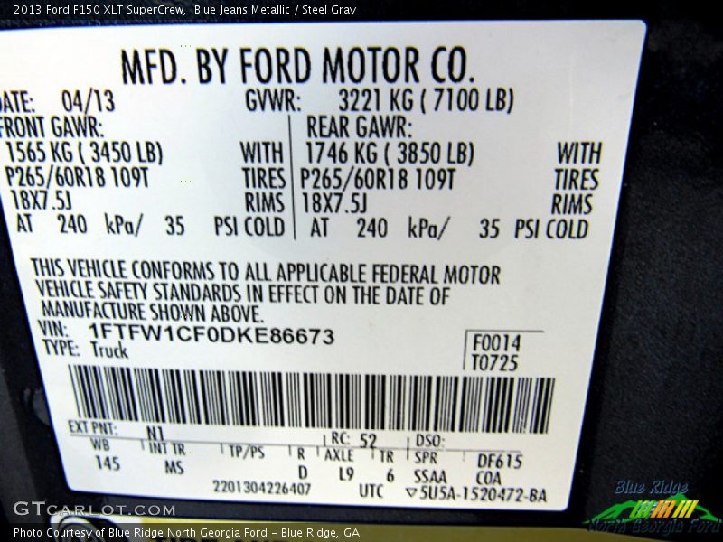 Blue Jeans Metallic / Steel Gray 2013 Ford F150 XLT SuperCrew