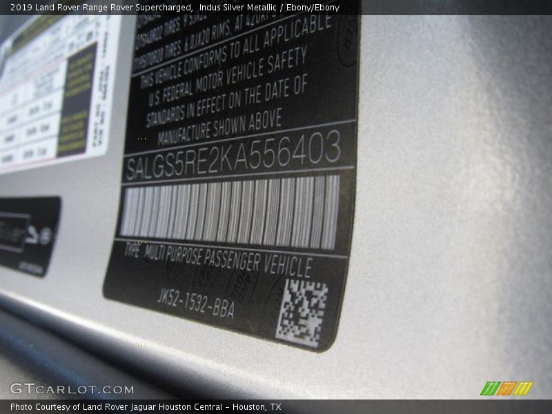 Indus Silver Metallic / Ebony/Ebony 2019 Land Rover Range Rover Supercharged