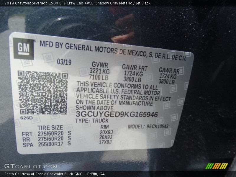 Shadow Gray Metallic / Jet Black 2019 Chevrolet Silverado 1500 LTZ Crew Cab 4WD