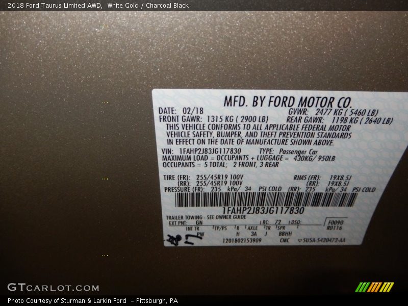 White Gold / Charcoal Black 2018 Ford Taurus Limited AWD