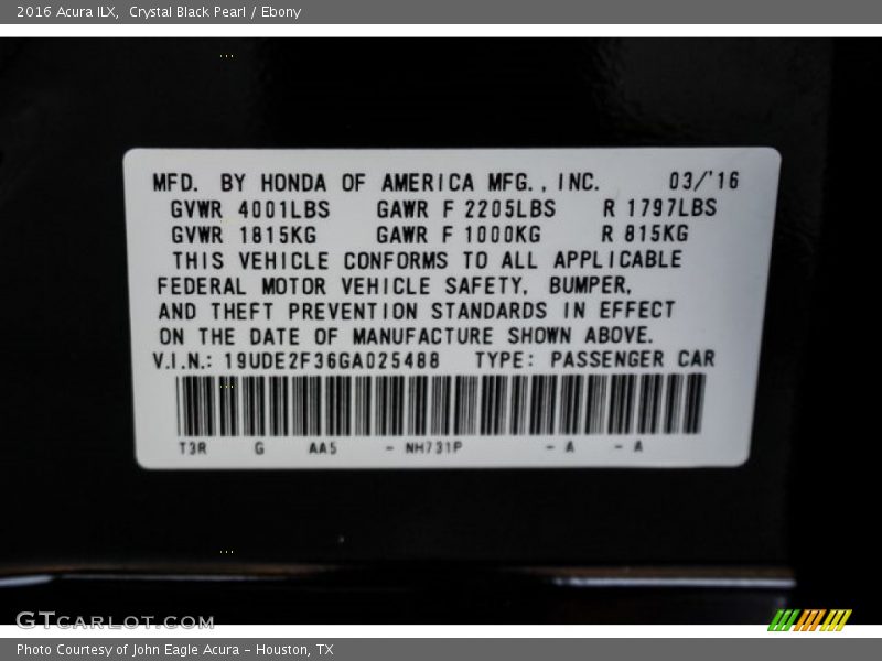 Crystal Black Pearl / Ebony 2016 Acura ILX