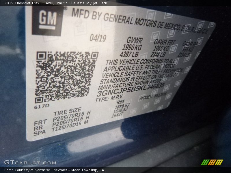 Pacific Blue Metallic / Jet Black 2019 Chevrolet Trax LT AWD