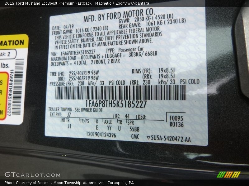 2019 Mustang EcoBoost Premium Fastback Magnetic Color Code J7