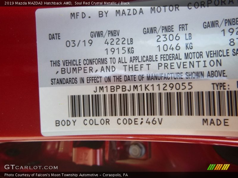2019 MAZDA3 Hatchback AWD Soul Red Crystal Metallic Color Code 46V