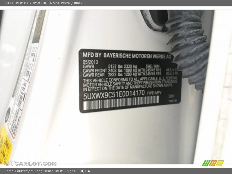 Alpine White / Black 2014 BMW X3 xDrive28i