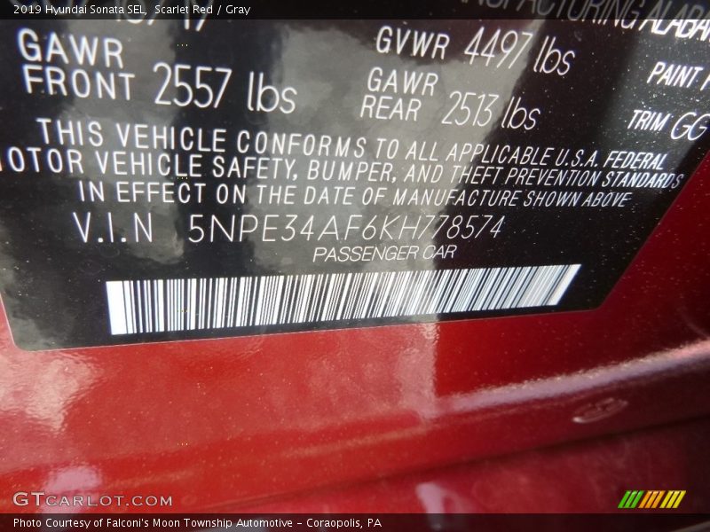 Scarlet Red / Gray 2019 Hyundai Sonata SEL