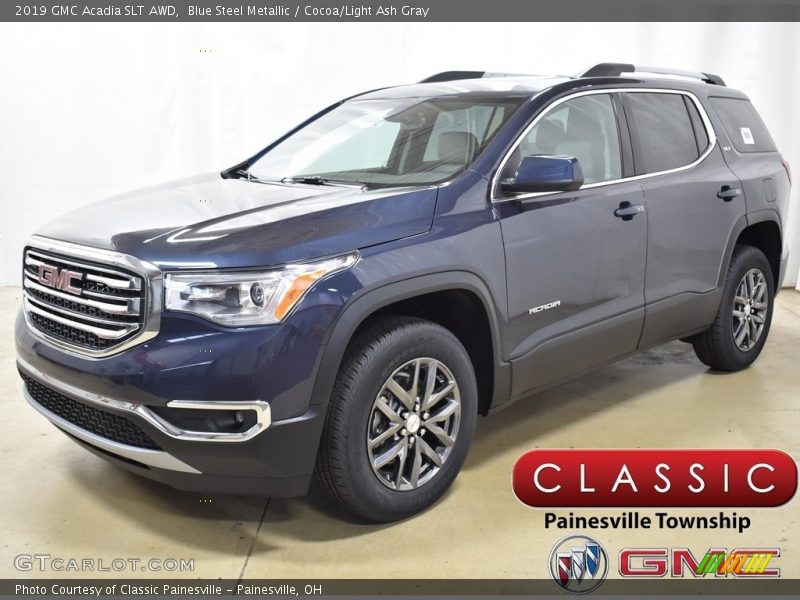 Blue Steel Metallic / Cocoa/Light Ash Gray 2019 GMC Acadia SLT AWD