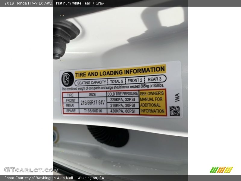 Platinum White Pearl / Gray 2019 Honda HR-V LX AWD
