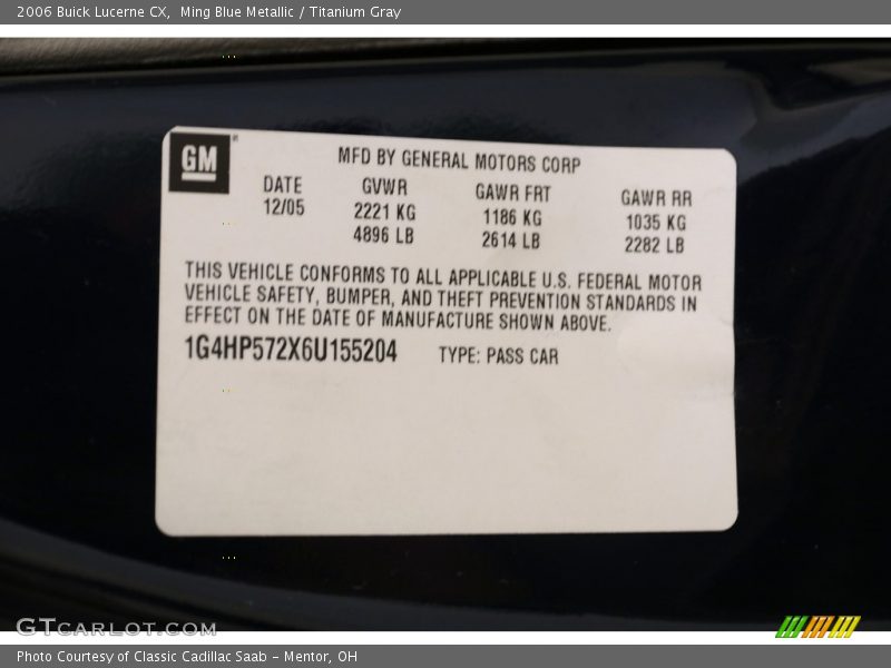 Ming Blue Metallic / Titanium Gray 2006 Buick Lucerne CX