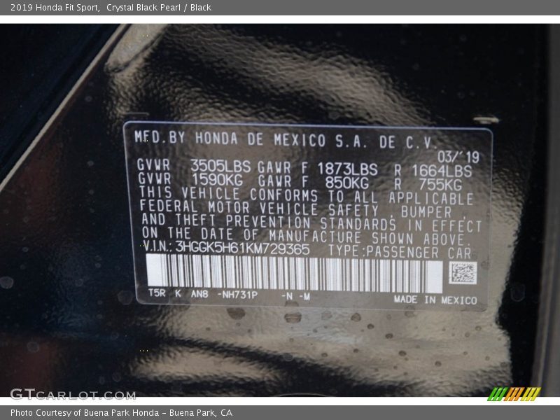 2019 Fit Sport Crystal Black Pearl Color Code NH731P
