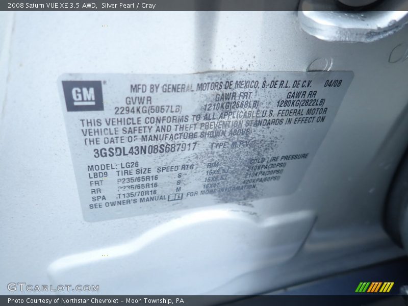 Silver Pearl / Gray 2008 Saturn VUE XE 3.5 AWD