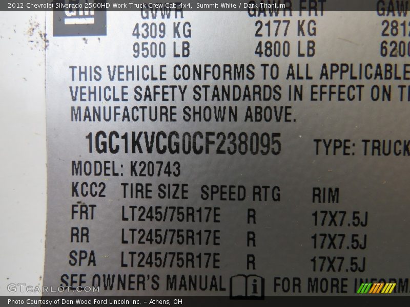 Summit White / Dark Titanium 2012 Chevrolet Silverado 2500HD Work Truck Crew Cab 4x4