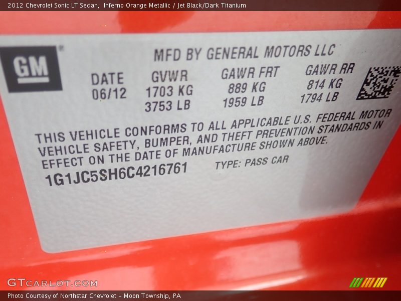 Inferno Orange Metallic / Jet Black/Dark Titanium 2012 Chevrolet Sonic LT Sedan