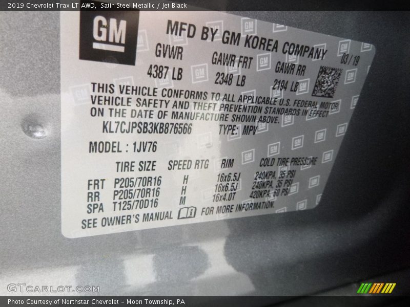 Satin Steel Metallic / Jet Black 2019 Chevrolet Trax LT AWD