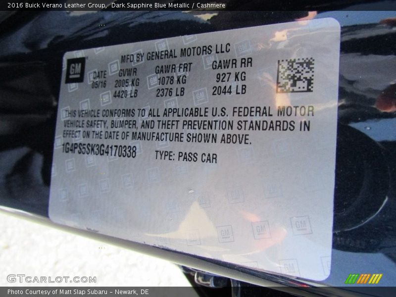 Dark Sapphire Blue Metallic / Cashmere 2016 Buick Verano Leather Group