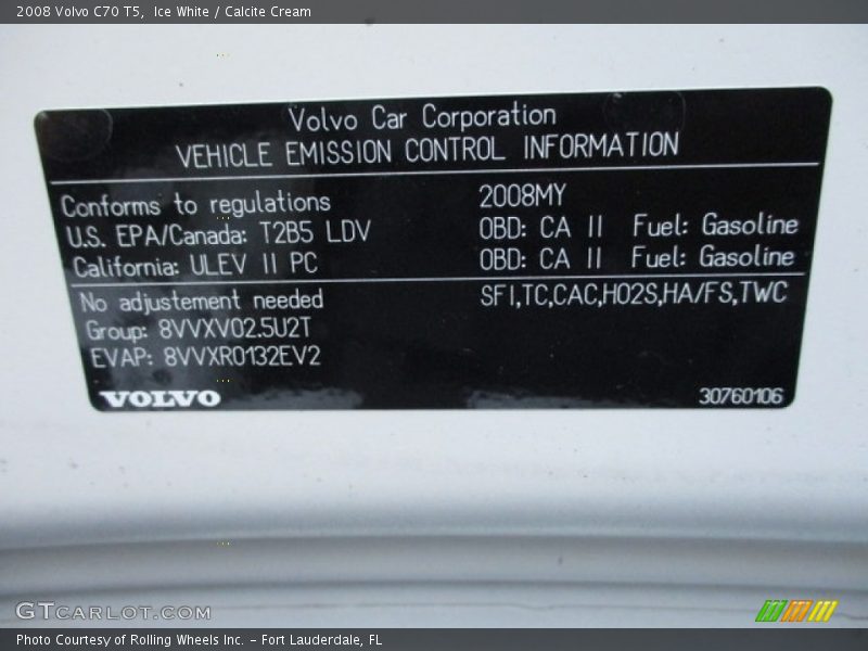 Ice White / Calcite Cream 2008 Volvo C70 T5