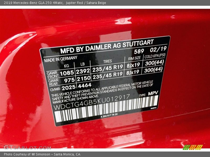 Jupiter Red / Sahara Beige 2019 Mercedes-Benz GLA 250 4Matic