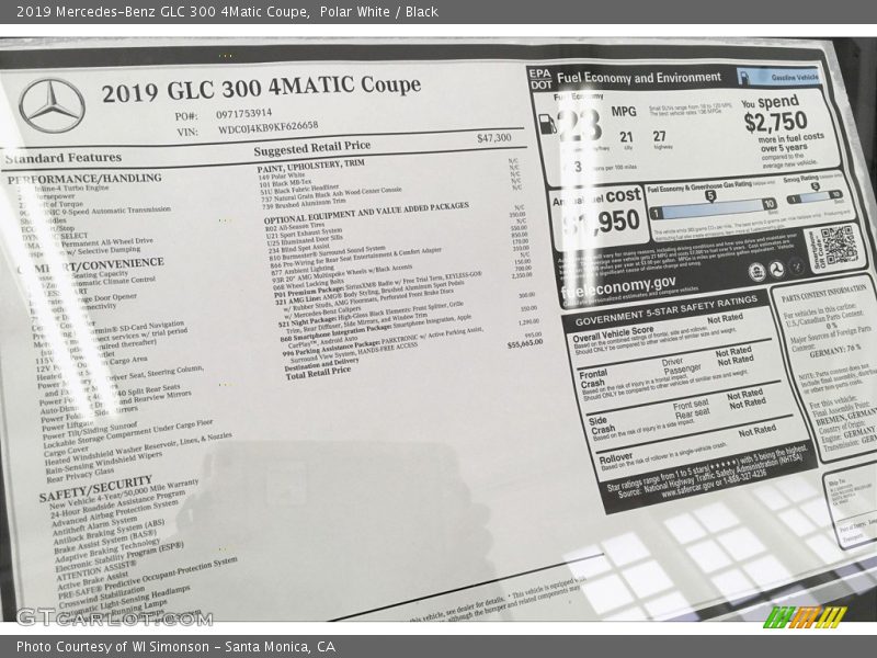 Polar White / Black 2019 Mercedes-Benz GLC 300 4Matic Coupe
