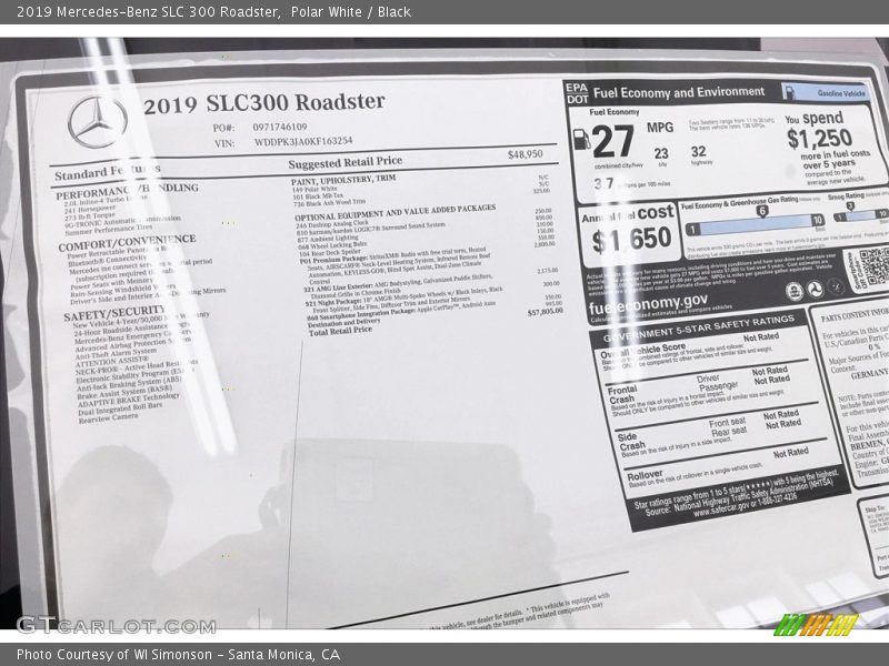  2019 SLC 300 Roadster Window Sticker