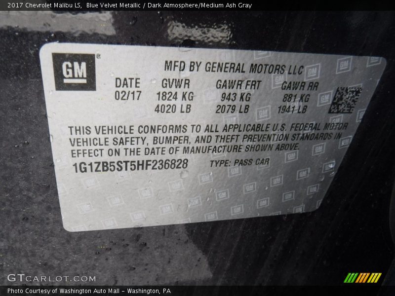 Blue Velvet Metallic / Dark Atmosphere/Medium Ash Gray 2017 Chevrolet Malibu LS