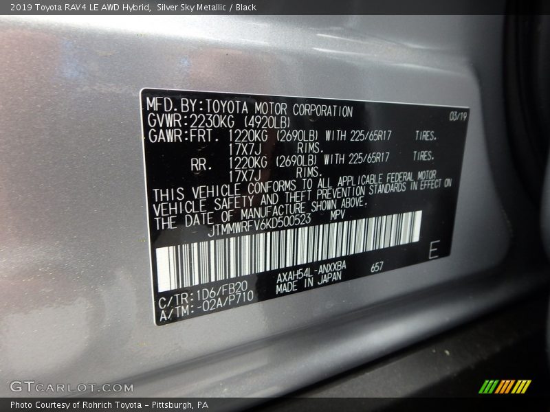 2019 RAV4 LE AWD Hybrid Silver Sky Metallic Color Code 1D6