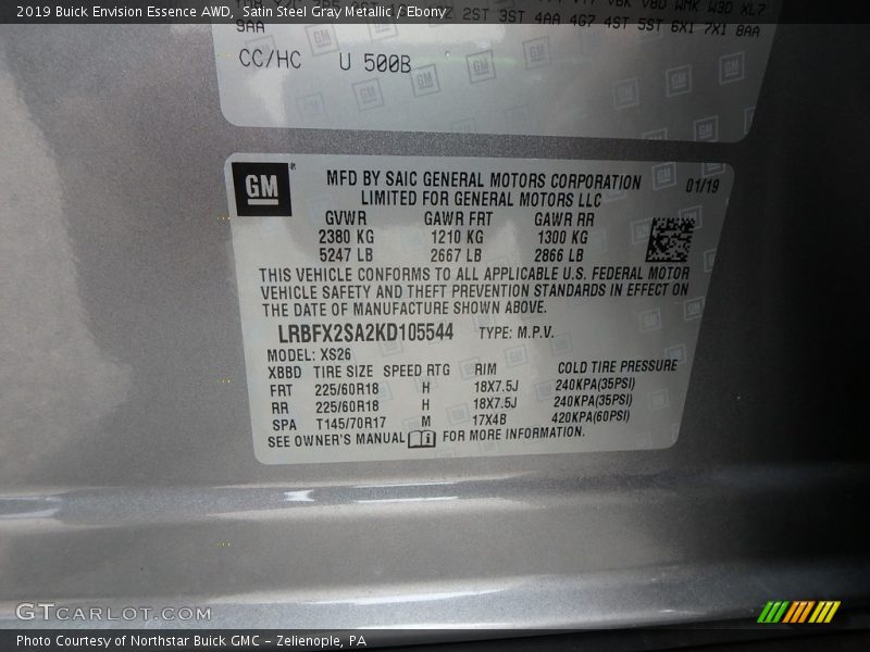 Satin Steel Gray Metallic / Ebony 2019 Buick Envision Essence AWD