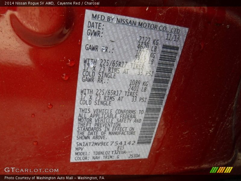 Cayenne Red / Charcoal 2014 Nissan Rogue SV AWD