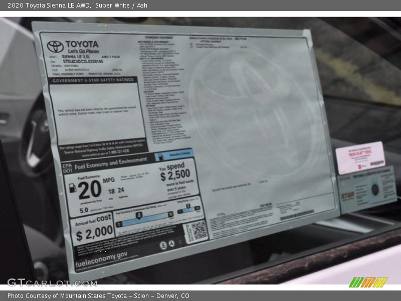  2020 Sienna LE AWD Window Sticker