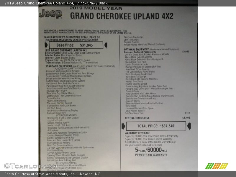 Sting-Gray / Black 2019 Jeep Grand Cherokee Upland 4x4