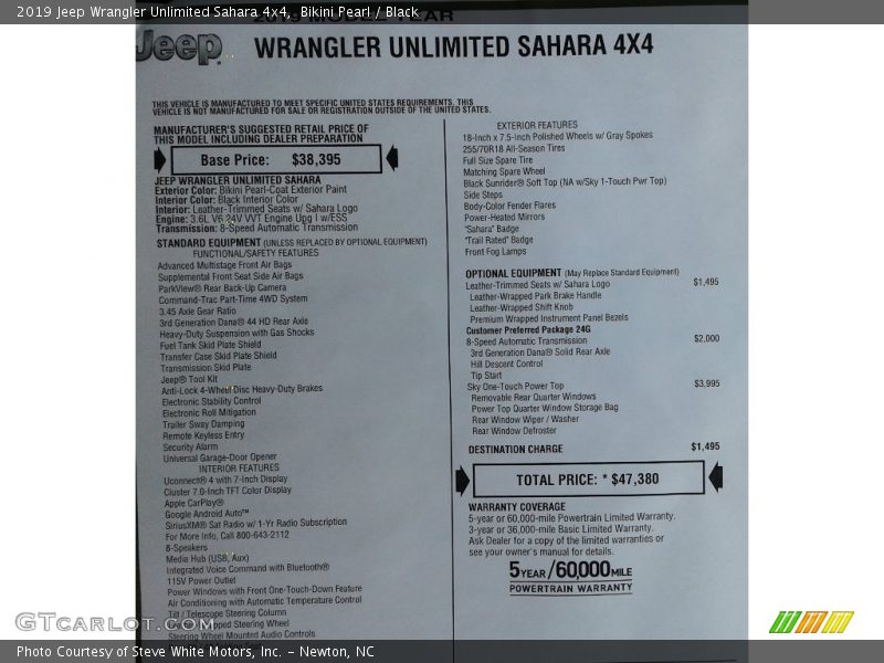  2019 Wrangler Unlimited Sahara 4x4 Window Sticker