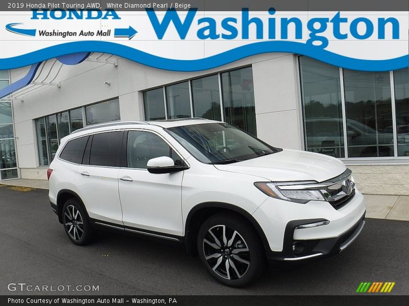 White Diamond Pearl / Beige 2019 Honda Pilot Touring AWD